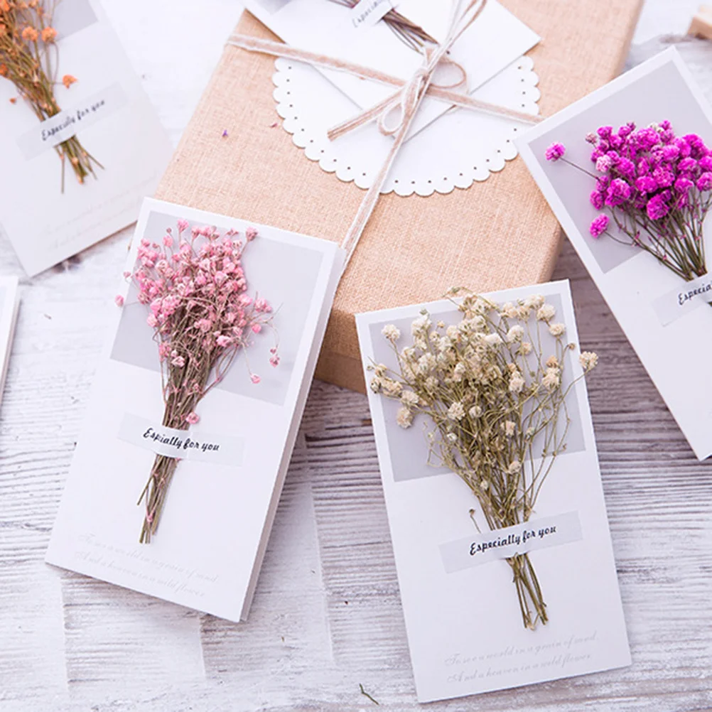 

6Pcs Creative Handmade Greeting Folded Cards Fresh Dried Flower Decoration Birthday Wedding Invitation Party Banquet