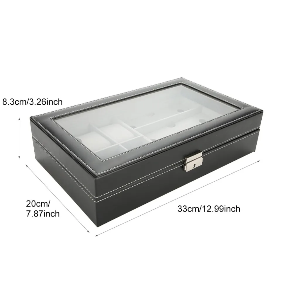 High Grade PU Leather Storage Box 6+3 Grids Simple Style Display Case Multifunctional Delicate Jewelry Storage Eyewear Organize