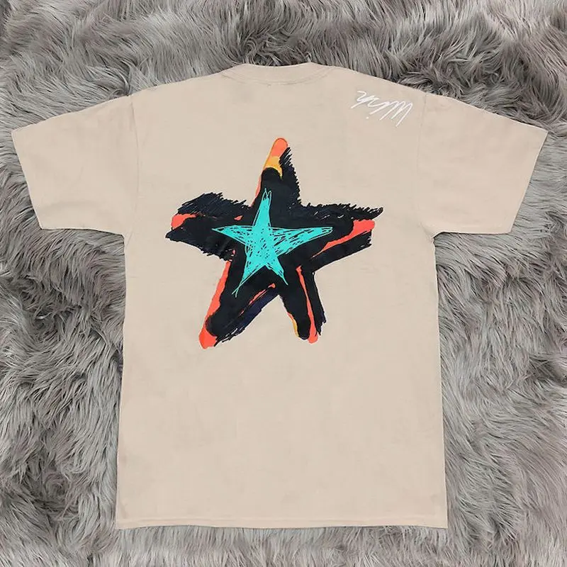 100% Cotton T Shirt Women Men Five-pointed Star Graffiti Hand Drawn T-shirt Fashion Design Short Sleeve Tops Summer Trend Tshirt