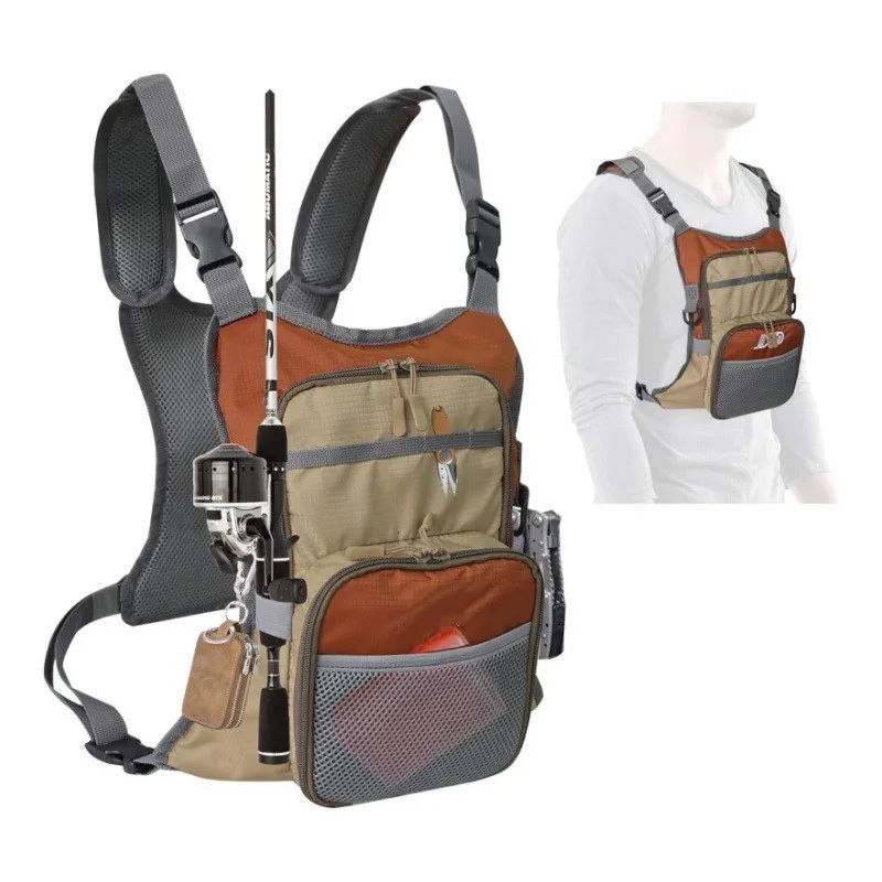 Chest bag, vest, fishing gear storage and storage, lure backpack, outdoor fly fishing bag, fishing equipment storage chest bag