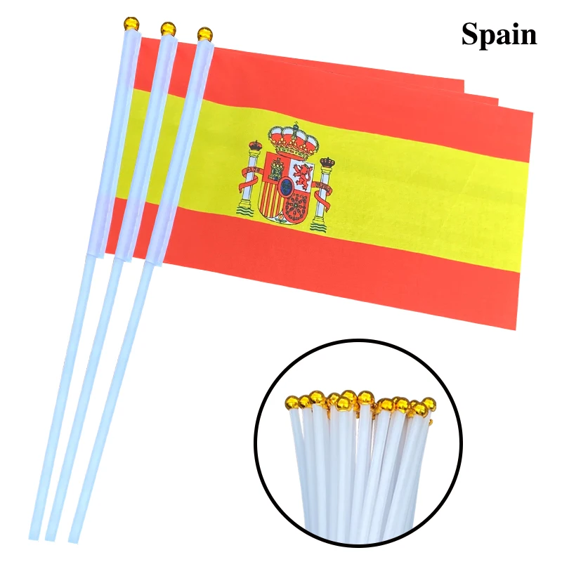 EOODLOVE 10/20/50pcs14 * 21cm Spanish hand-held flag with plastic stick outdoor celebration event Spanish banner