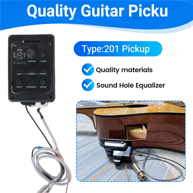 CGDS-Guitar Pickup Eq Electric Box Sound Hole Equalizer Guitar Tuner Mix Guitar Guitar Accessories Folk Pickup 201 Pickup