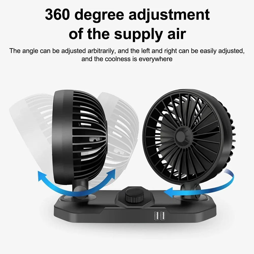 مروحة تبريد السيارة القابلة للتعديل ، رأس مزدوج ، USB ، مبرد السيارة ، مروحة الهواء ، إكسسوارات السيارة ، تنظيم الرياح ، سرعتان ، 12 فولت ، 24 فولت