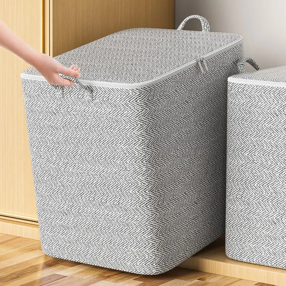 Saco de armazenamento de colcha não tecida com tampa, Zipper Foldable Clothes Bins, recipiente de grande capacidade, saco à prova de poeira,