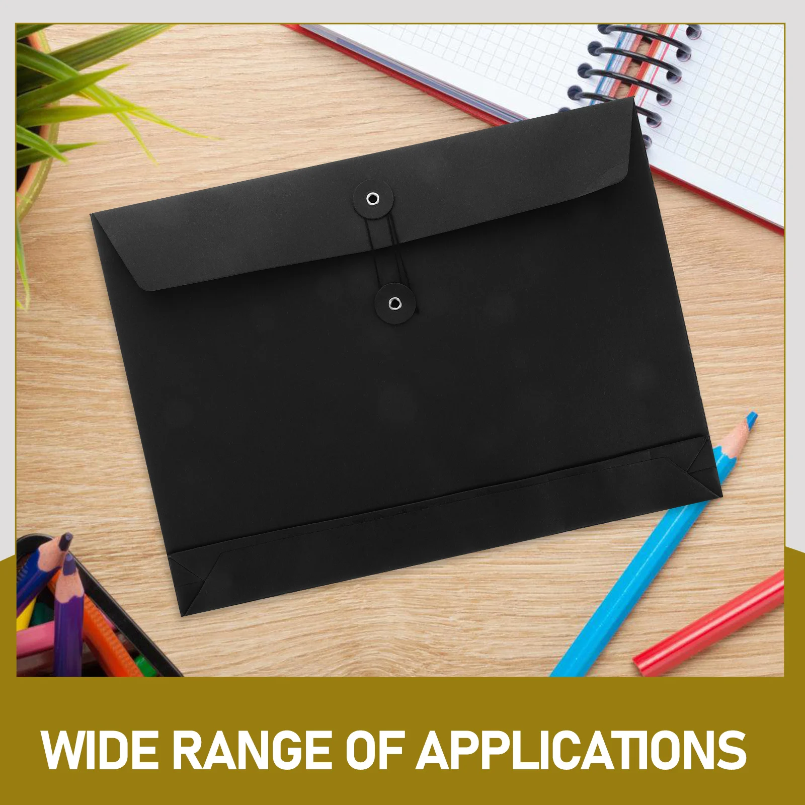 5pcs A4 Black Card Envelopes Sturdy Paper Large Capacity Document Organizer Filing Envelopes Business Use