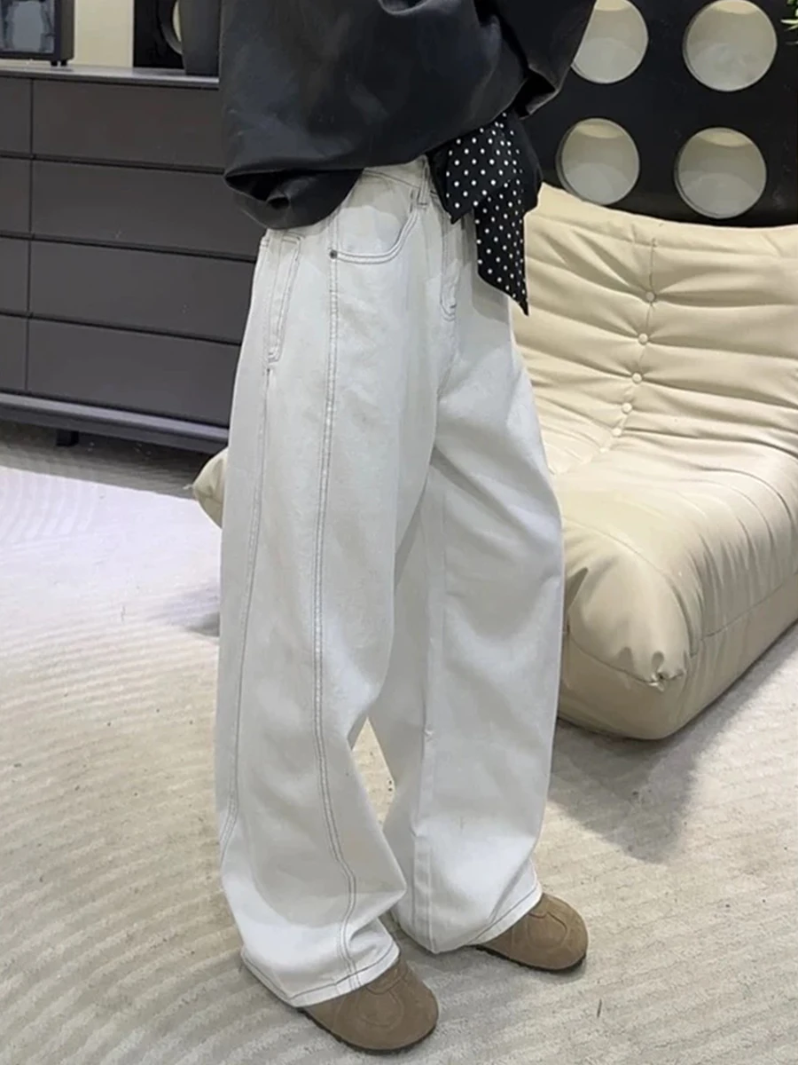 

Джинсы с высокой талией и широкими штанинами для женщин, весна-осень, свободный крой, расклешенные джинсы, большие размеры, для фигуры «груша», прямой крой, стройнящие