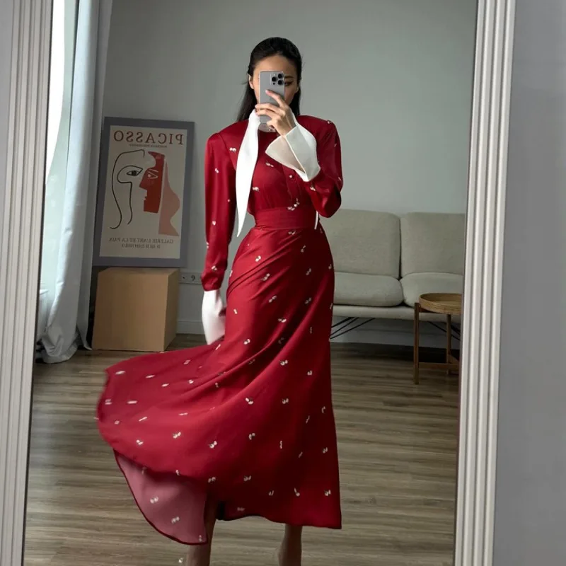 Vestido largo Vintage con corsé para mujer, vestido largo elegante de satén con manga larga y botones, vestido fluido de hada, vestido camisero modesto