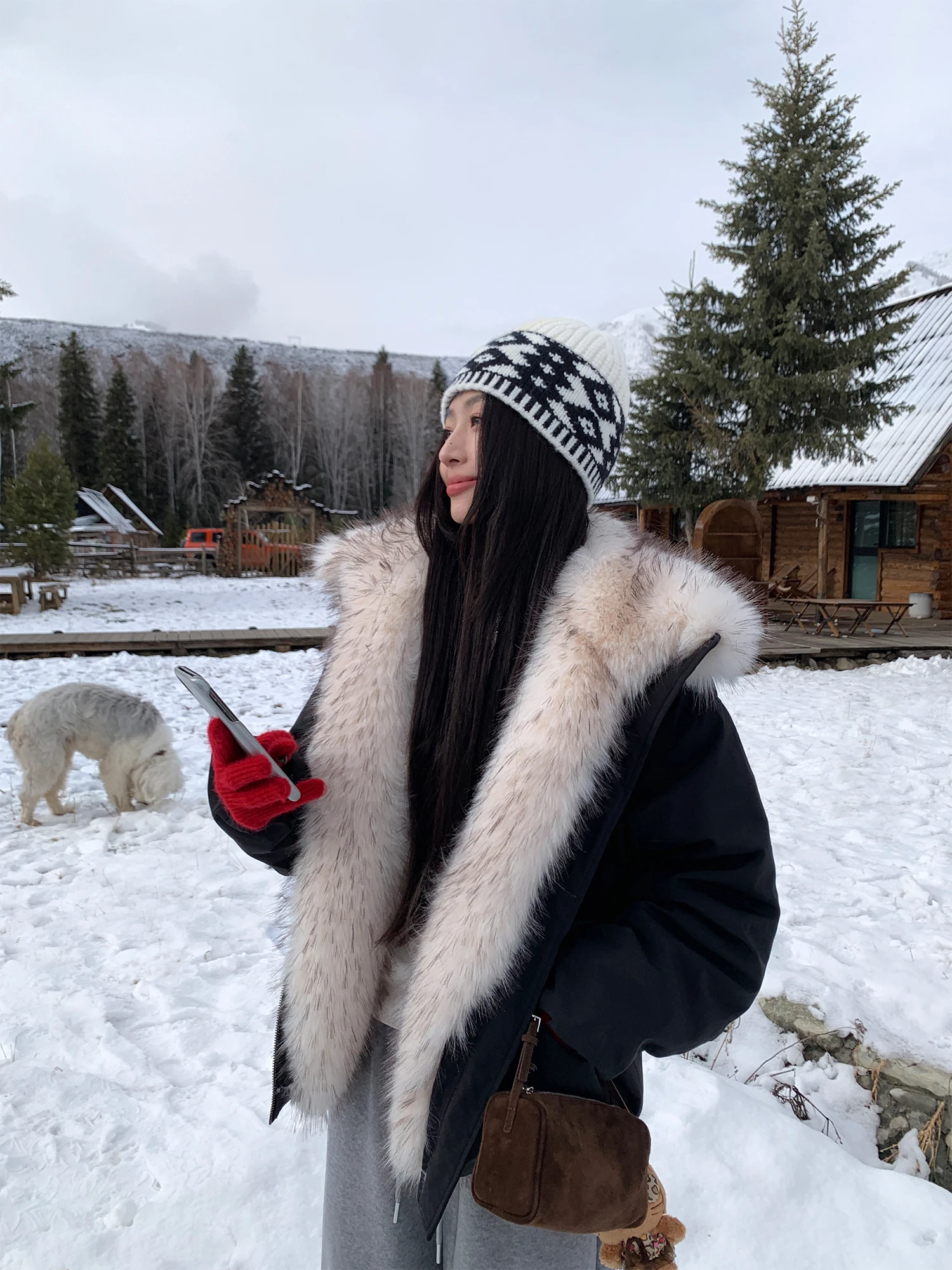 

Pusumede White Du down Jaet Women's Loose High Collar Fur Trimmed Coat Casual Sle 90% down Fill Power 2025 Winter Colle...