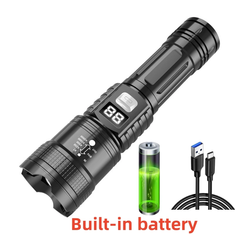Krachtige LED-zaklampen Ingebouwde batterij USB oplaadbaar Sterk handlicht Multifunctionele zaklamp voor noodkamperen