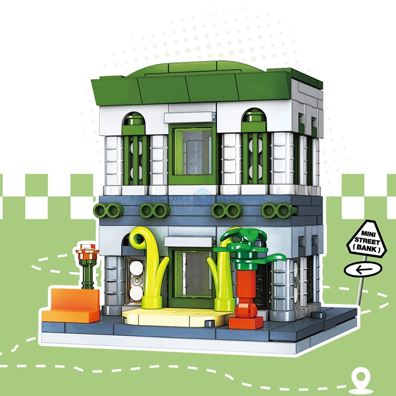 Bank Building Bricks MOC 59080 Mini Street Series Architectural Street View Model Blocks Brain Ideas Toy Gift Kids Boys Girls