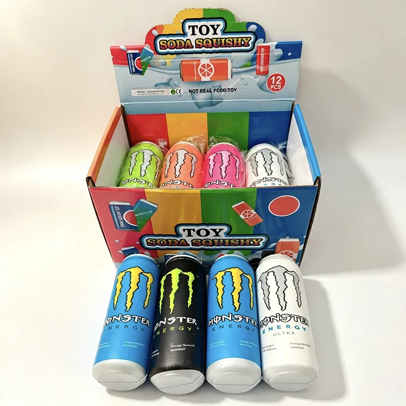 Blind Box Random 6pcs Style Monster Energy Easy Can Pinch Slow Rebound Toy Stress Relief Tool Stress Sensory Toys for Adults