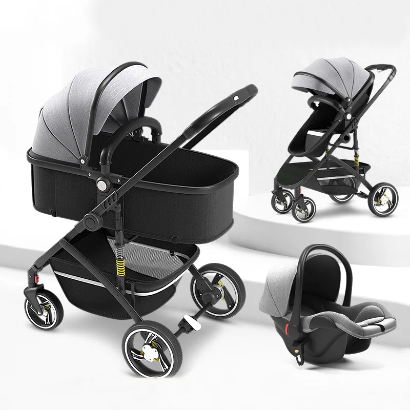 Multifunctional Basket Stroller Can Sit Lie Down Light and Fold Two-way High Landscape Four-wheel Shock-absorbing Baby Stroller