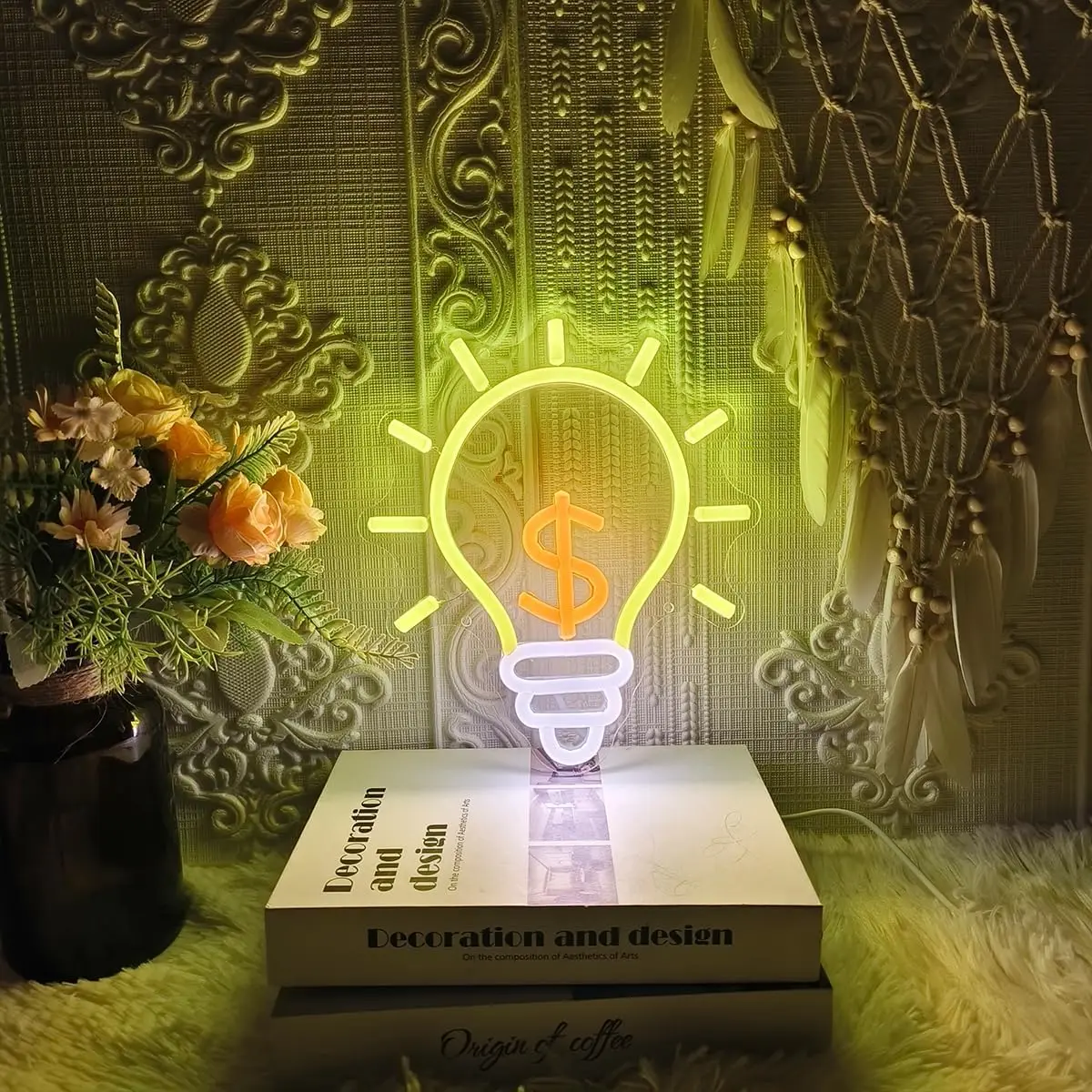 

LED Dollar Bulb Neon Sign Creative Money Light for Home Office Bar Cafe Decor Wall Art Lighting Gift Inspires Wealth and Success