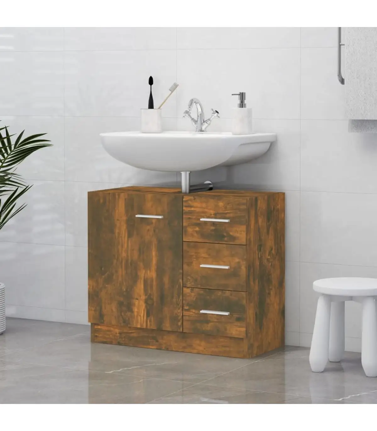 Bathroom Furniture sink furniture plywood smoked oak 63x30x54 cm