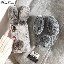 3D Cute Rabbit Ears Furry phone case For iPhone 5S 6 7 8 Plus X XR XS MAX 11 Pro Hairy Warm For Samsung S8 S9 S10 Note10 9 Cover