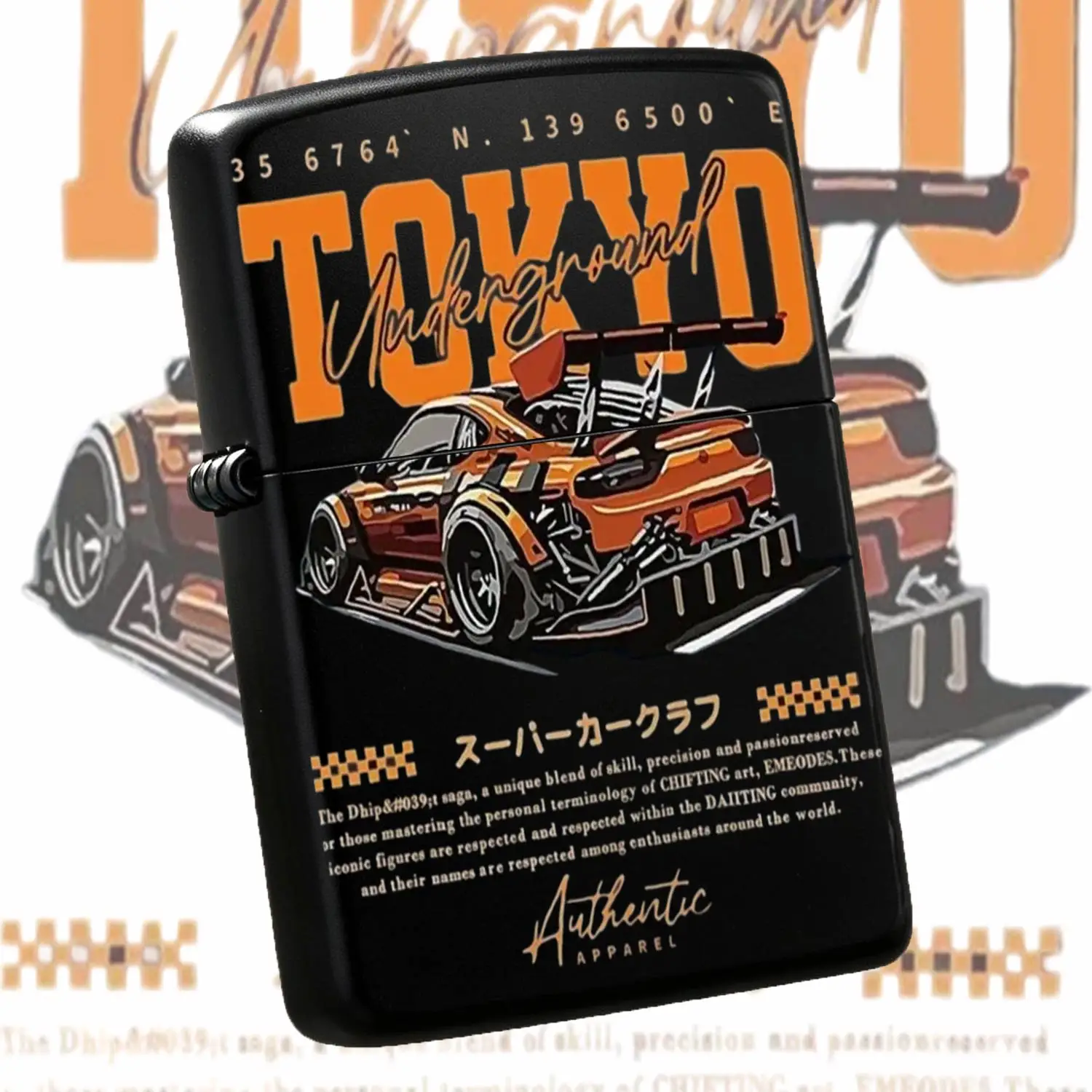 Trendy Tokyo Underground Modified Sports Car Themed Lighter Retro Street Racing Creative Accessory Portable For Daily Use Outdoor Camping Candle Lighting Unique Practical Gift For Car Enthusiasts Friends Family A Humorous And Interesting Li