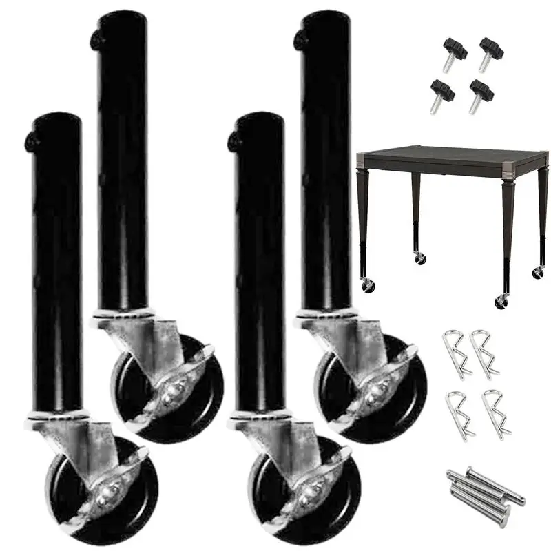 Table Leg Extenders Adjustable Table Height Risers With Wheels 4pcs Leg Risers For Straight/Bent Legs Table Extensions Support