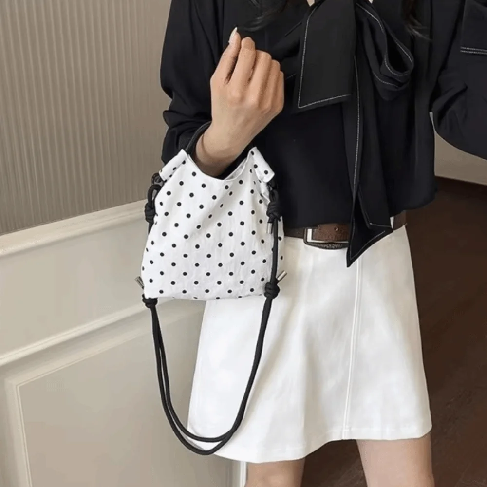 Nylon Polka Dot Shoulder Bag Multi-Color Drawstring Closure Crossbody Bucket Bag Korean Style Lightweight Female Tote Bag Girl