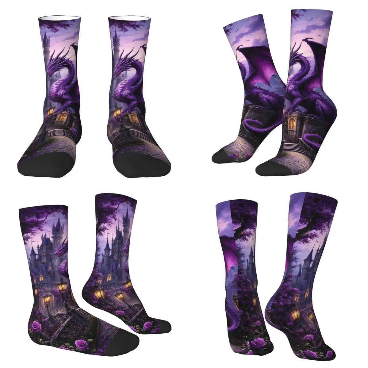

Dragon Gothic Castle Rose Socks Sweat Absorbing Stockings All Season Long Socks Accessories for Man's Woman's Christmas Gifts