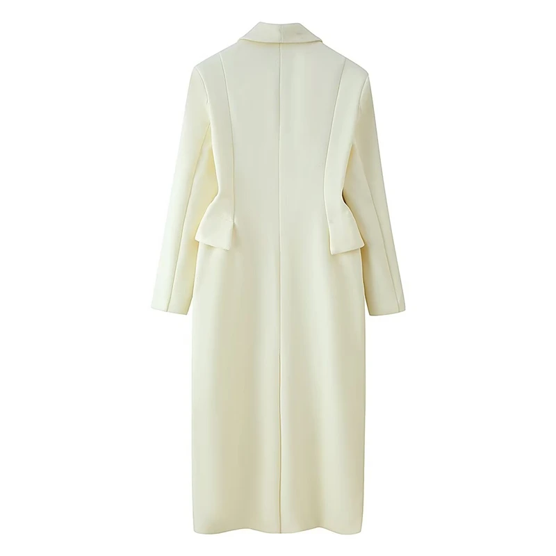 KEYANKETIAN Autumn new women's clothing lapel long sleeved single breasted pleated pocket decoration long woolen coat women