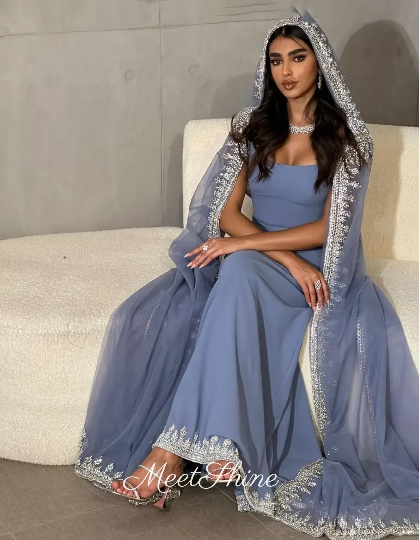 Vestidos De Noche elegantes con cuentas azules y cristales, Vestidos formales De graduación De Arabia Saudita, vestido De fiesta De boda, Vestidos De Gala personalizados