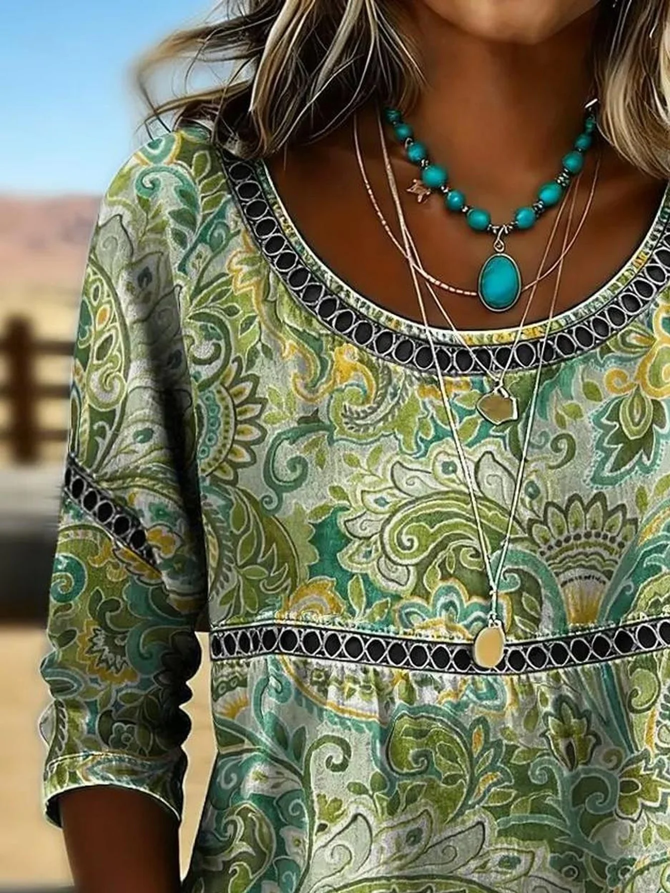 Women Plus Size Blouse 3D Paisley Print Long Sleeve Loose Fit Boho Tunic Top
