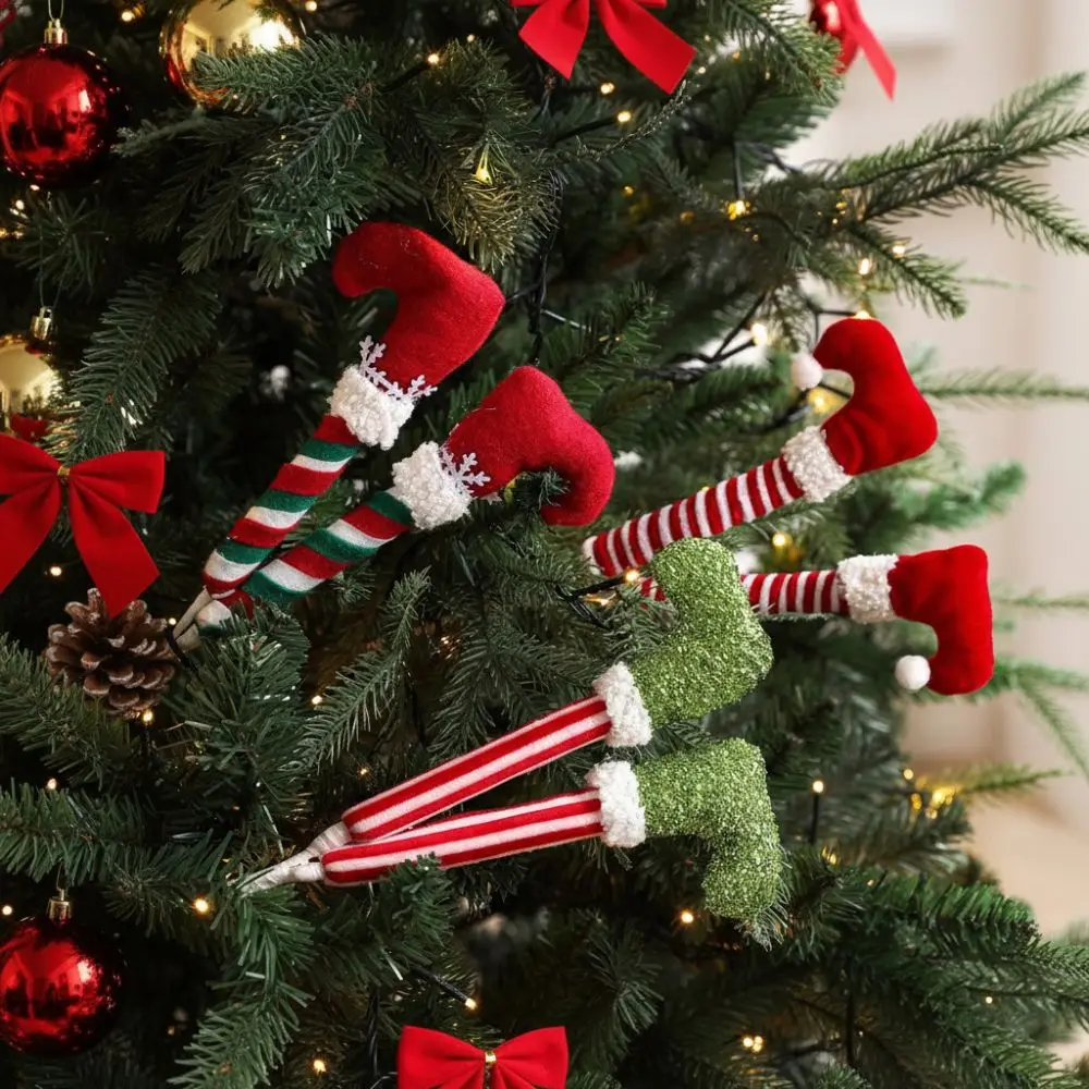 Patas de Duende Navideñas de 38 cm, Adornos Colgantes Divertidos y Realistas, Patas de Duende Artificiales Hechas a Mano, Decoraciones de Patas de Duende de Peluche
