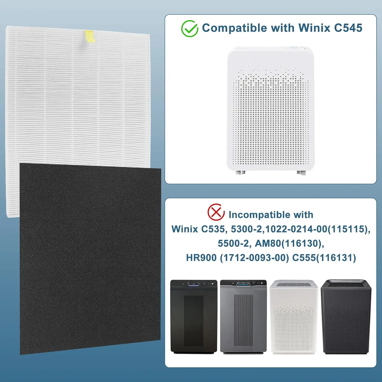 C545 Replacement Filter Compatible with winix Air puri-fier C545, H13 True HEPA Replacement Filter, Part Number 1712-0096-00
