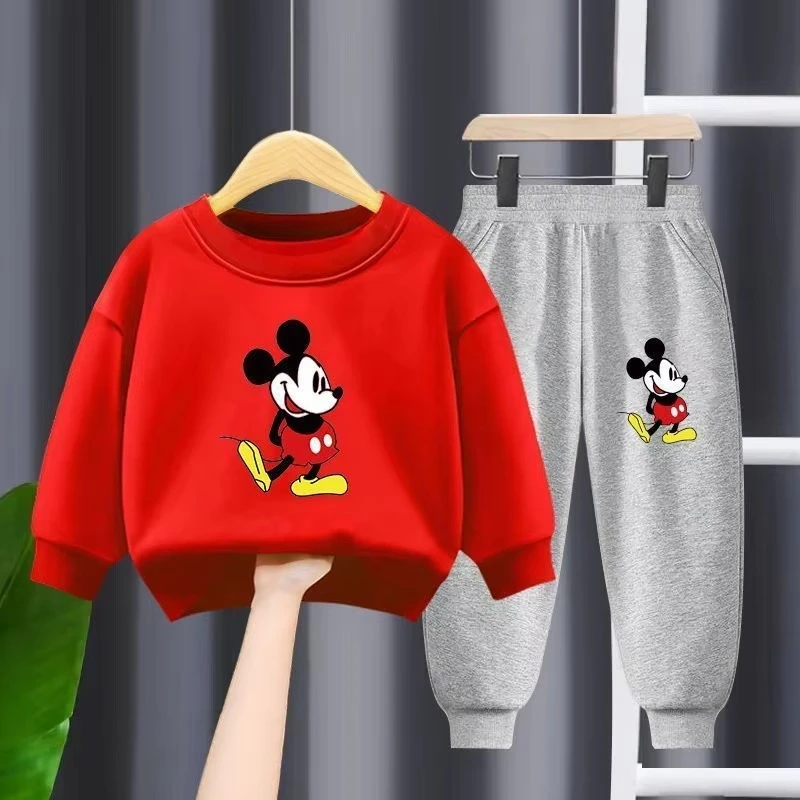 

Disney Autumn New Children's Clothing Sets Cute Mickey Print Boys Sweatshirt and Sweatpant Two Piece Suit Girls Tracksuits