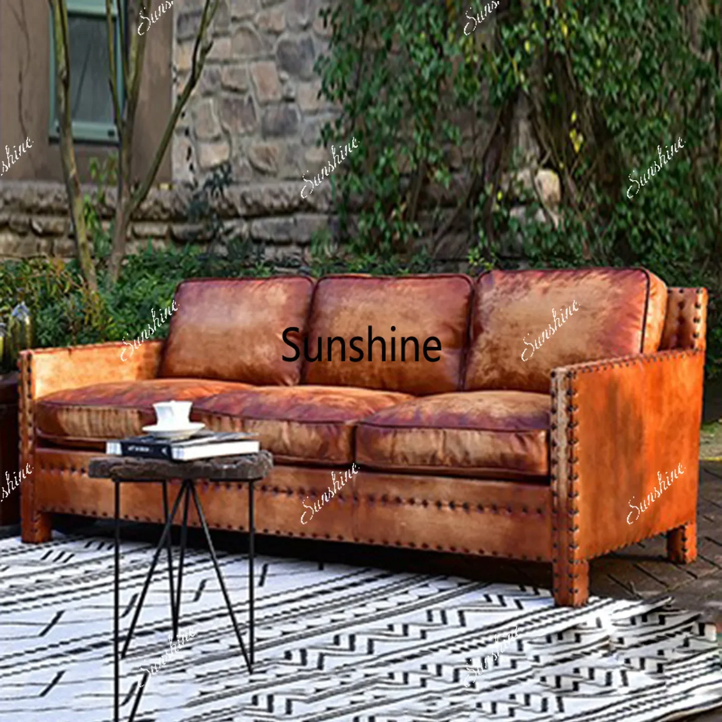 

American top-layer cowhide classic retro reception inline living room sofa