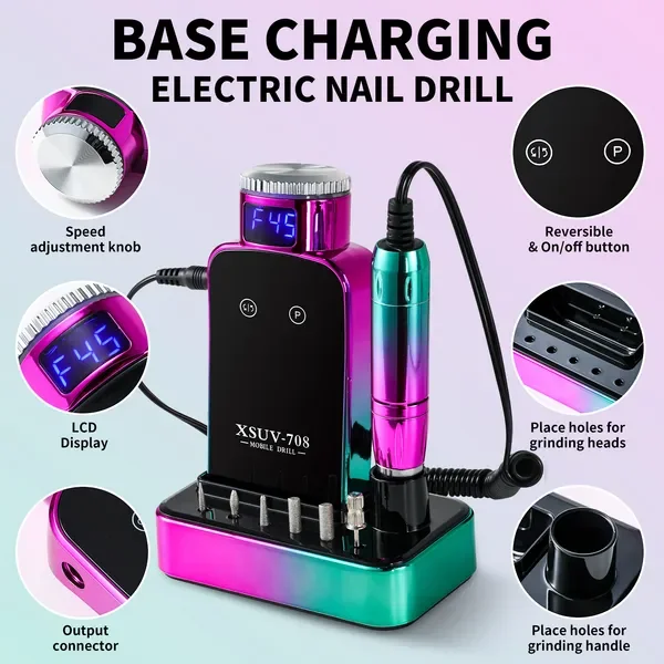 Draagbare 45000 RPM oplaadbare nagelboormachine met bits en basis voor het verwijderen van acrylnagels en gellak