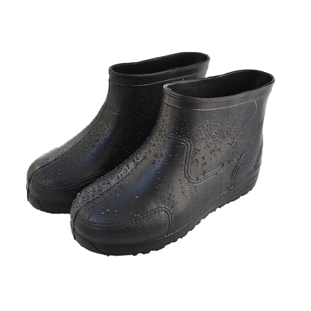 1Pair Non-Slip Wear-Resistant Acid Alkali Resistant Rain Shoes Low Canister Boots Size 45 Black Thick Heel Anti-Skid Stable Rain view 5
