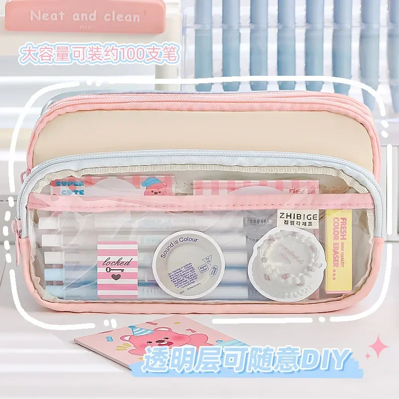 Kawaii пенал большой емкости с 3 отделениями пенал для ручек настольный органайзер школьные принадлежности милые корейские канцелярские принадлежности