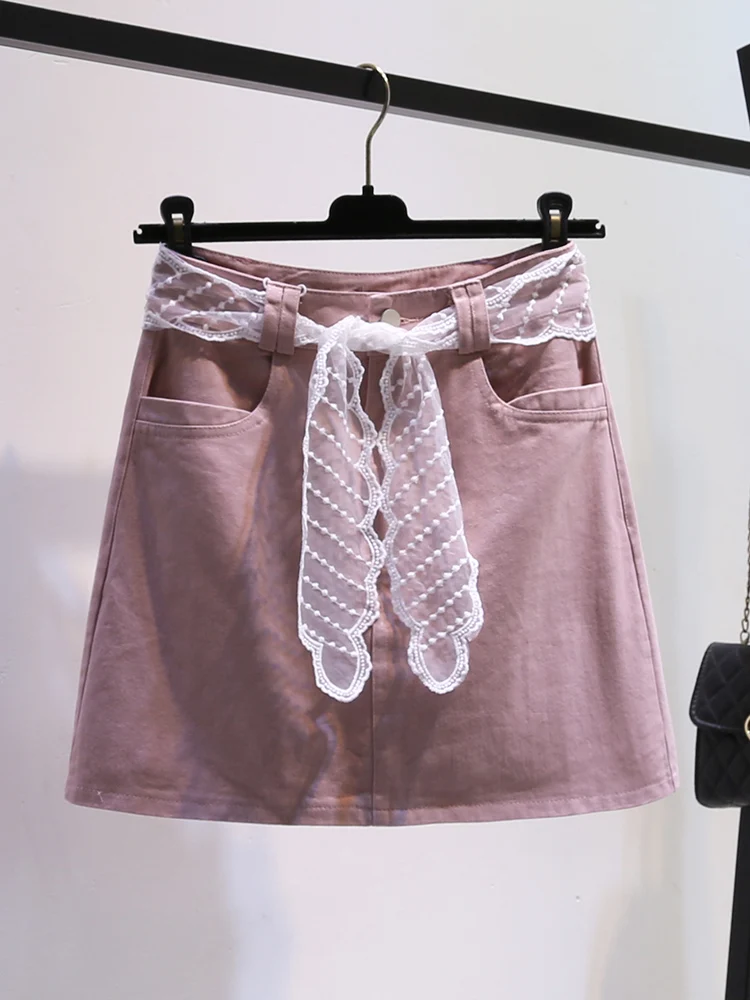 2025, Frühling und Sommer, dünner, amerikanischer Stil, Spicy Girl Cowboy, halblanger Rock für Damen, hohe Taille, A-Linie, kurzer Rock