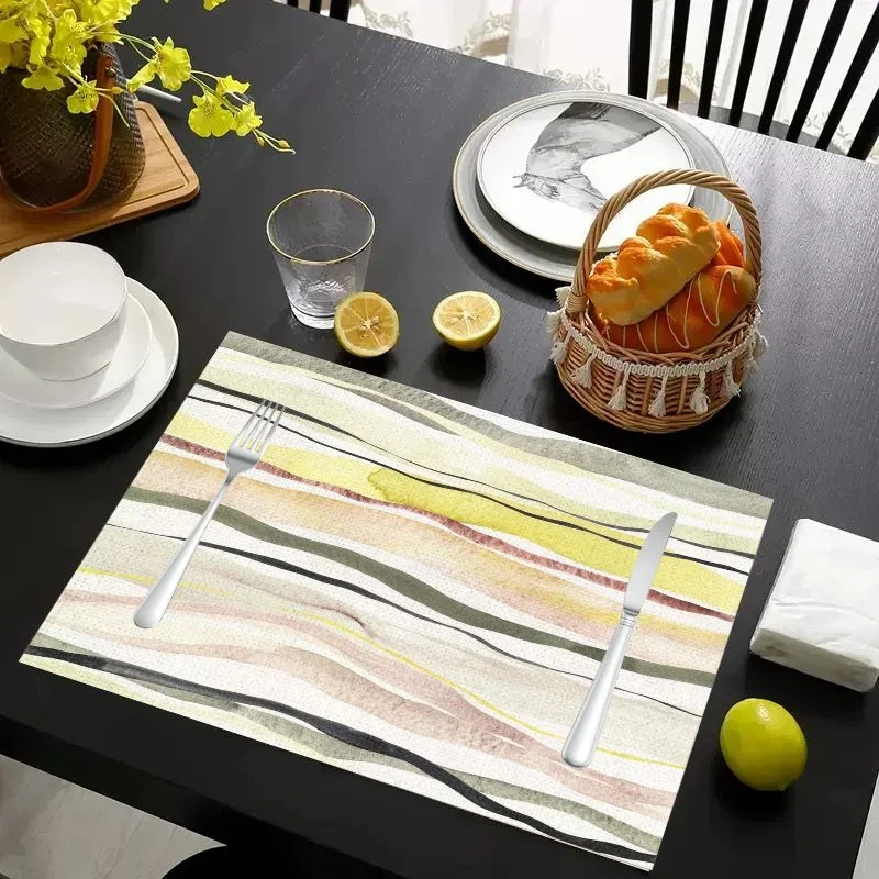 VIKAMA Christmas Placemat Cream Brown Hearts Dotted Plaid, Waterproof Oil-Proof Heat-Resistant Dining Table Mat for Holiday