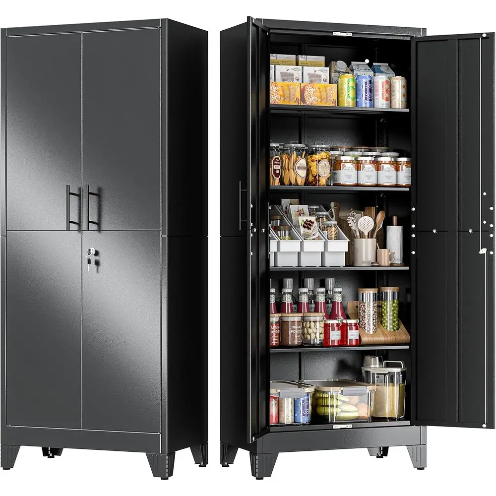 Sturdy Metal Storage Cabinet with Lock, 2-Tier Steel Bookcase, Adjustable Shelves, Heavy-Duty Lockable Office Cabinet, Garage Or