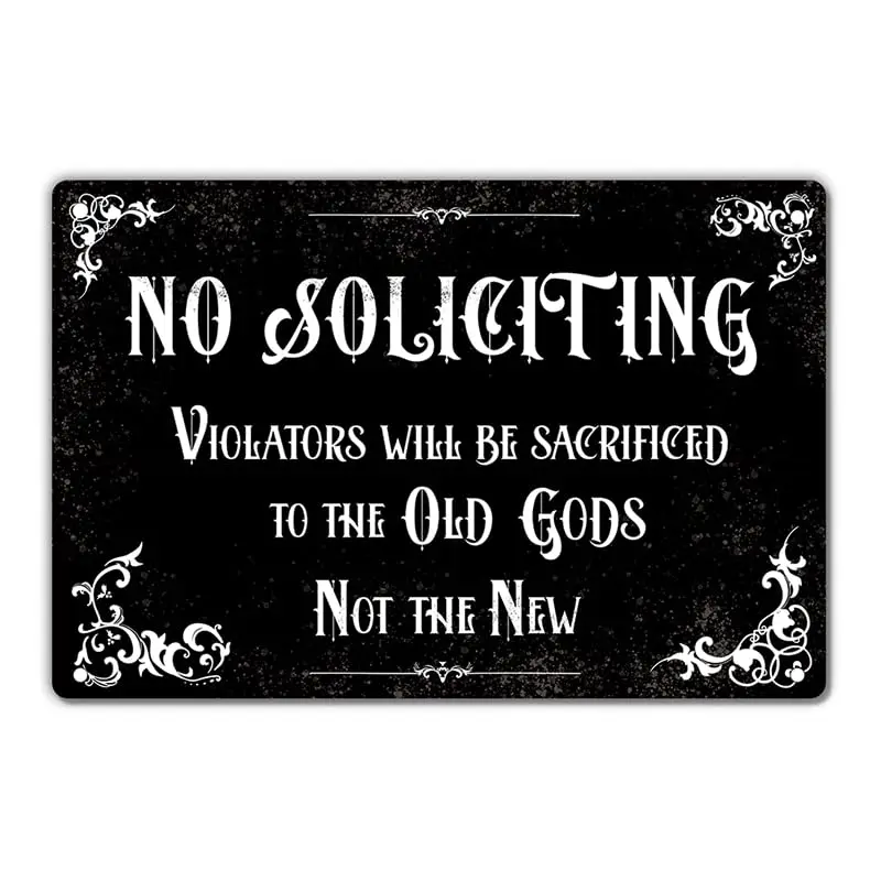 No Soliciting Dark Humor Tin Sign, Black Gothic Vintage Witchcraft Halloween Decoration,   / 20x30cm