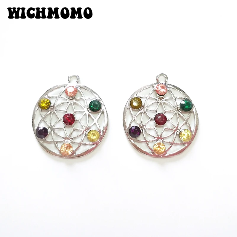 New 2pcs 37MM Zinc Alloy  Round Hollow Out Rhinestones Charm Pendants for DIY Earrings Necklace Jewelry Accessories