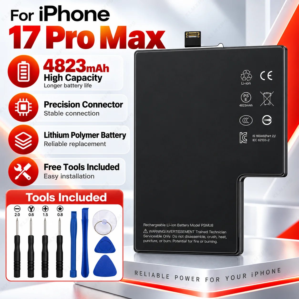 PSMU8 4823mAh Rechargeable Li-ion Battery for iPhone 17 Pro Max High Capacity Long Endurance Bulk Wholesale Repair Spare Part