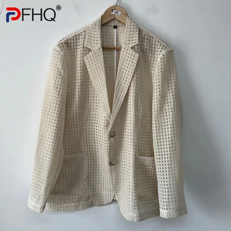 PFHQ Checkered Perspective Square Designer Blazers Men\'s Versatile Advanced Original Sun Protection Niche Jackets Summer 21Z4652