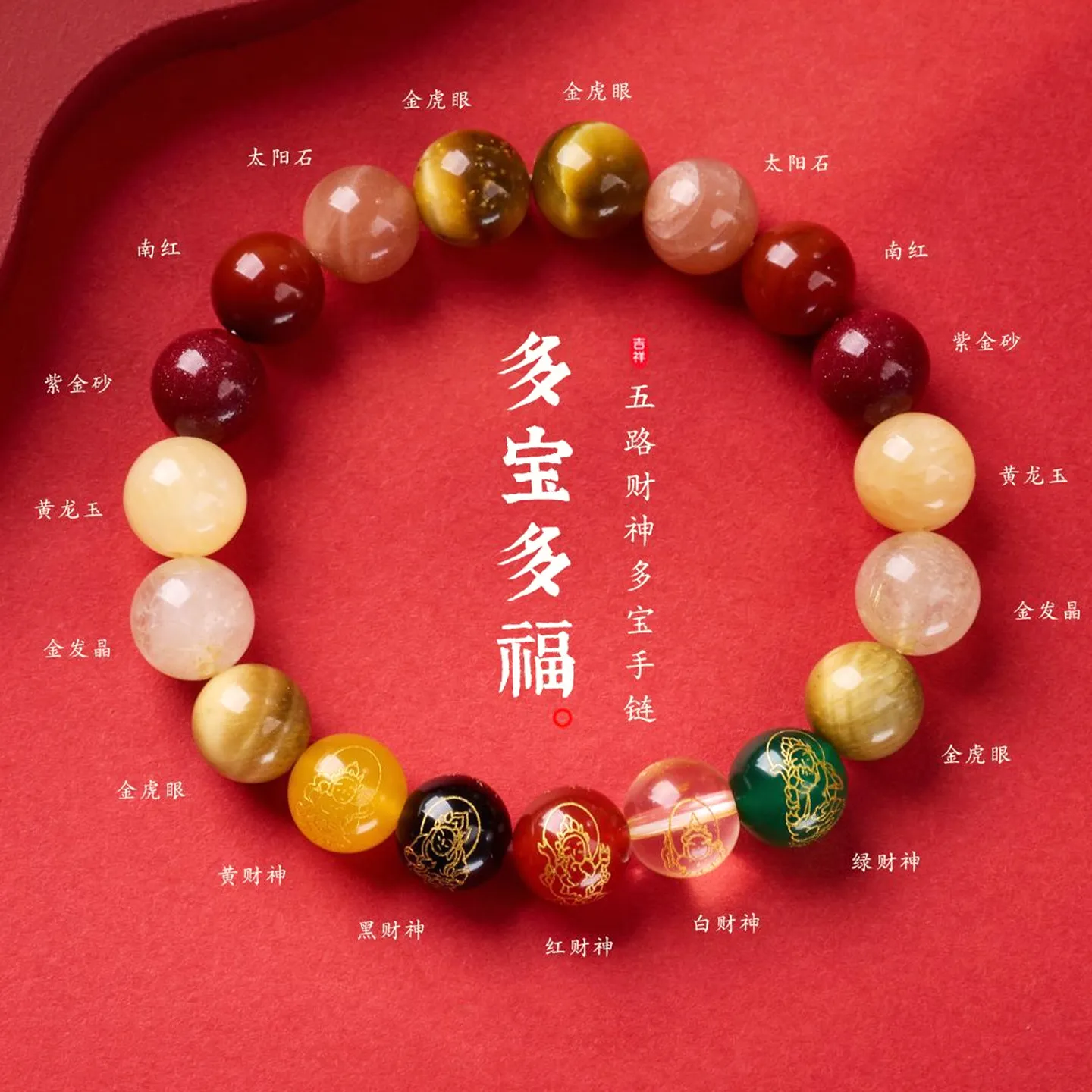 

Natural Cinnabar Citrine Bracelets: Five Way God of Wealth Fortune Luck Bracelets with South Red Agate, Gifts for Couples