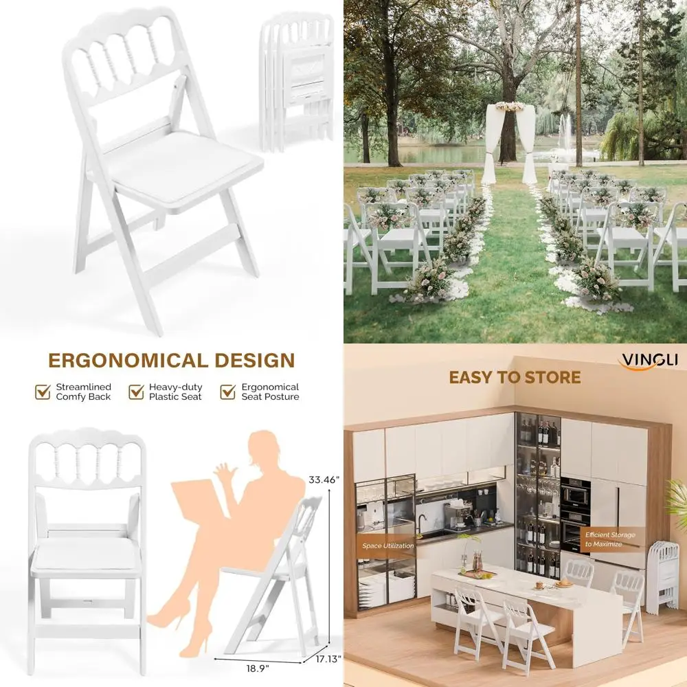 

Resin Plastic Folding Chairs with Padded Seats, 350 lbs Capacity, Ideal for Events and Outdoor Gatherings
