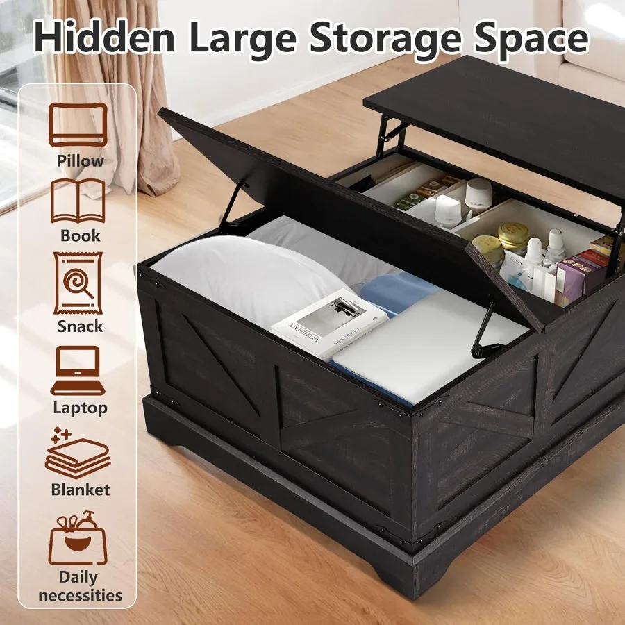 โต๊ะกาแฟวินเทจแบบยกได้ โต๊ะกลางทรงสี่เหลี่ยม โต๊ะห้องนั่งเล่น โต๊ะไม้ โต๊ะน้ำชา สไตล์เรโทร สีน้ำตาล