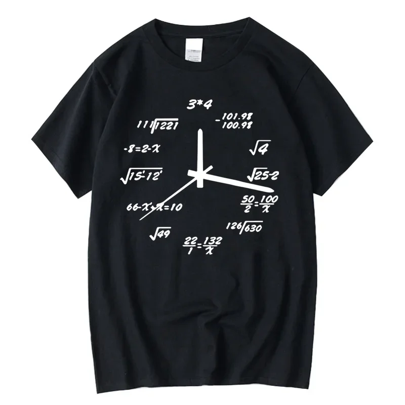 

Summer men's 100% pure cotton T-shirt, casual math clock printed round-neck casual short-sleeved top