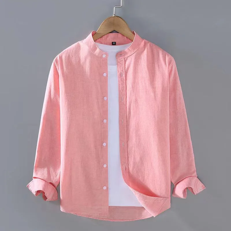 Nouvelle chemise à manches longues en lin bleu stand urs chemise Henry à manches longues douce et confortable chemise d\'été pour hommes