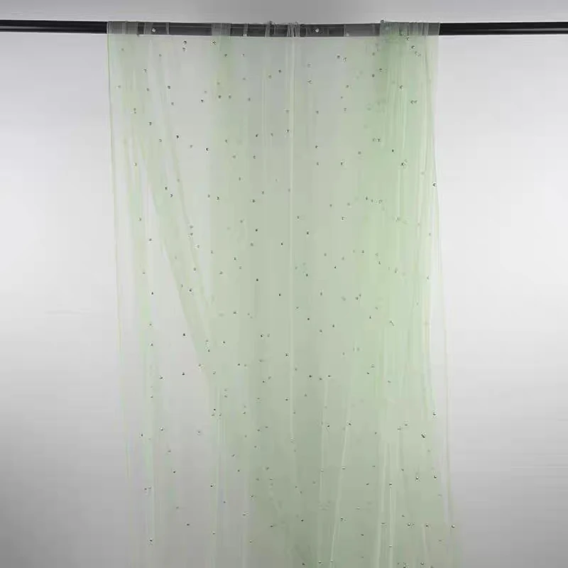 Sage Green Tulle Fabric with Pearl Bead for Bridal Veil Lace,Wedding Dress,Party Decor,Costume,Table Runner Tablecloth Decor view 5