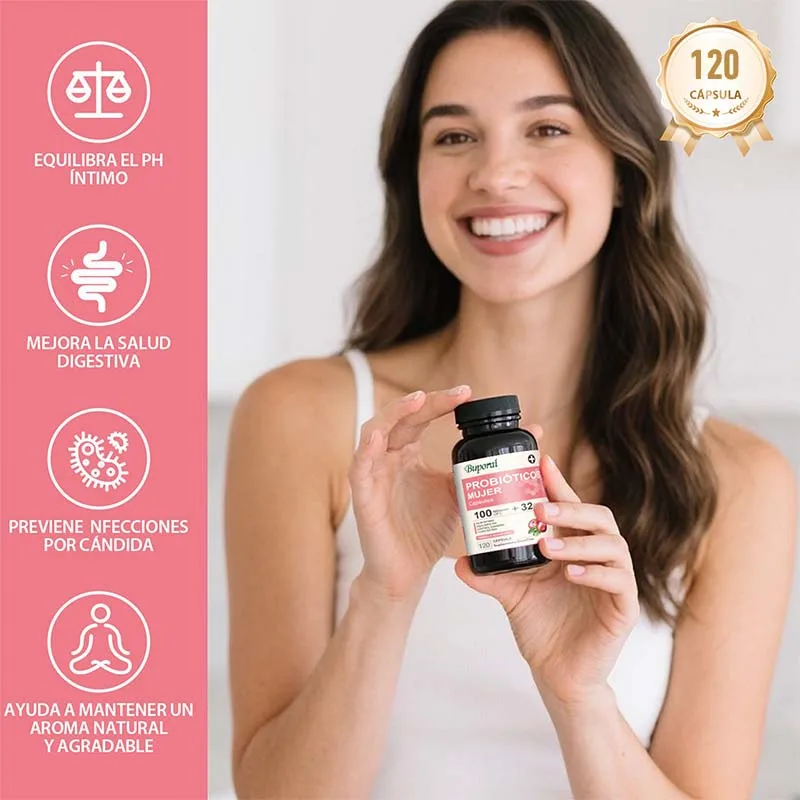 كبسولات PROBIOTICOS MUJER - تعمل على تجديد نباتات الأمعاء، وتحسن الهضم، وتساعد في صحة المسالك البولية، وتوازن PH