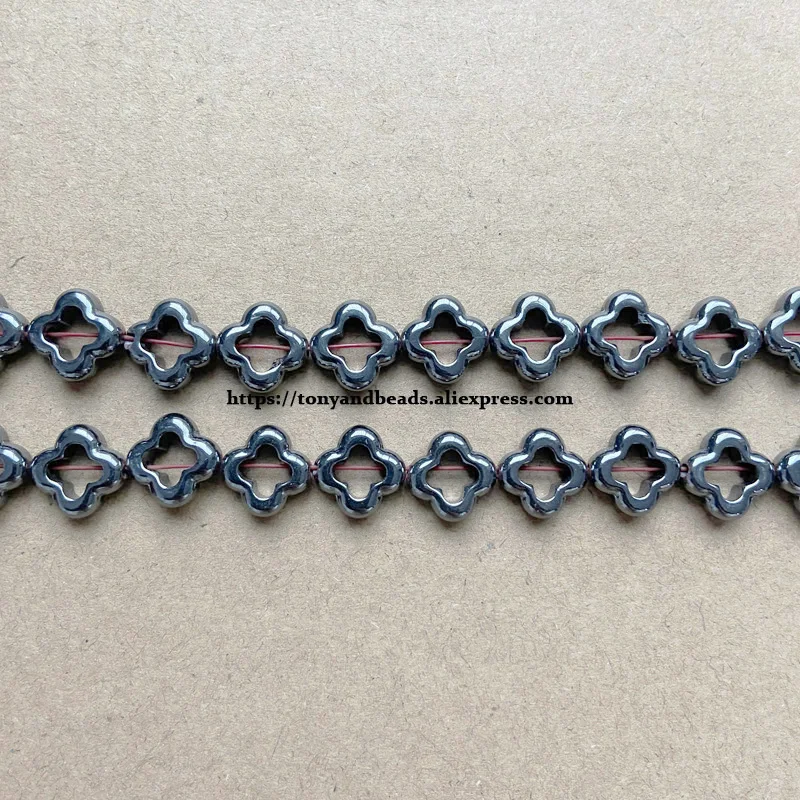 Natural Flat Hollow Flower Shape Black Hematite Stone Loose Beads 12x12 16x16MM 15\