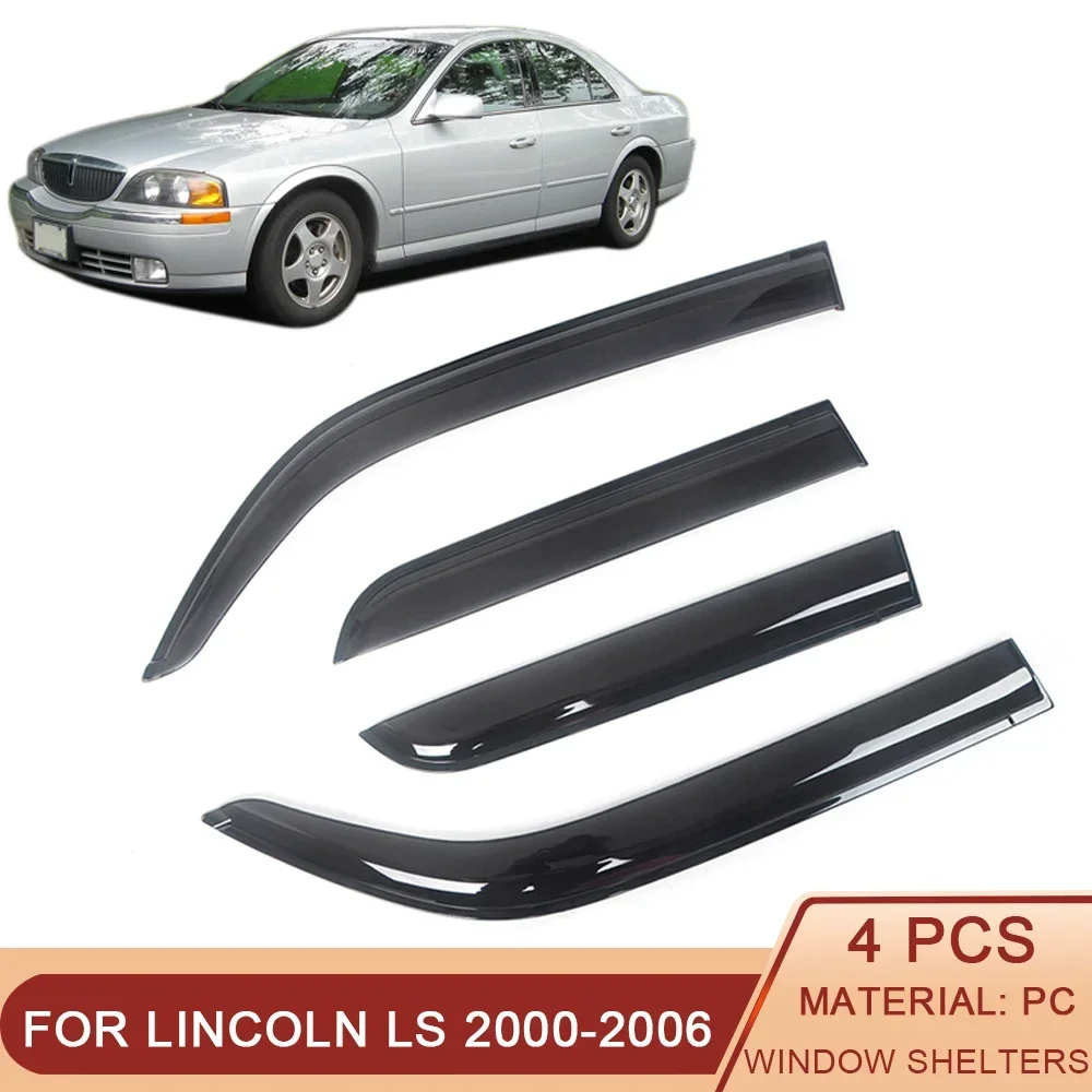 For Lincoln LS 2000-2006 Sedan Auto Black Tinted Car Side Window Visor Guard Vent Awnings Shelters Rain Guard Door Ventvisor