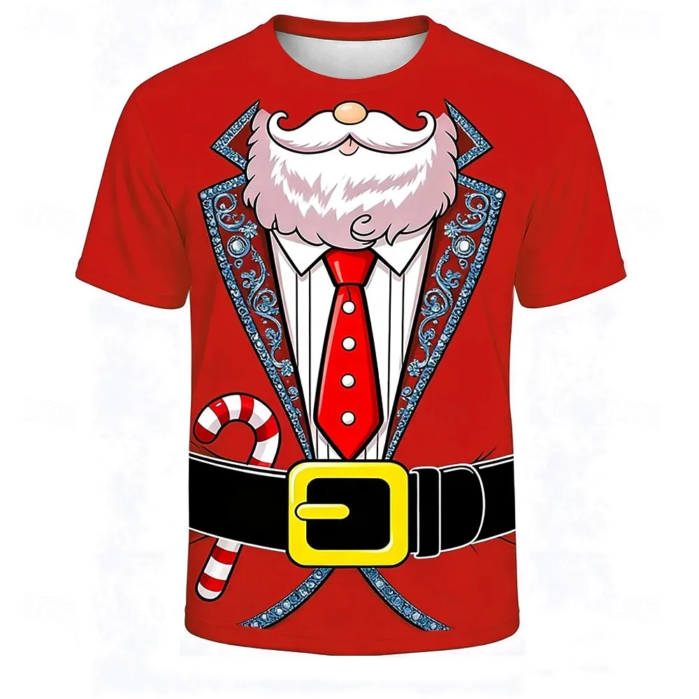 

3D Creative Santa Clause Graphic Men's Women's T-Shirts Christmas Elements Round Neck Short Sleeve Tees Loose Breathable Clothes
